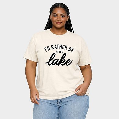 I'd Rather Be At The Lake - Women's Plus Sized Garment Dyed Graphic T-Shirt