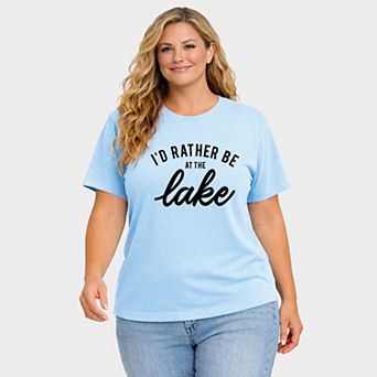 I'd Rather Be At The Lake - Women's Plus Sized Garment Dyed Graphic T-Shirt