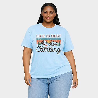 Life Is Best When You're Camping - Women's Plus Sized Garment Dyed Graphic T-Shirt