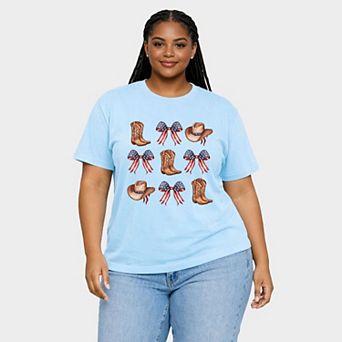 Coquette Patriotic Cowboy Boots And Hats Chart - Women's Plus Sized Garment Dyed Graphic T-Shirt
