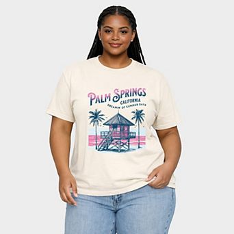 Palm Springs Summer Days - Women's Plus Sized Garment Dyed Graphic T-Shirt