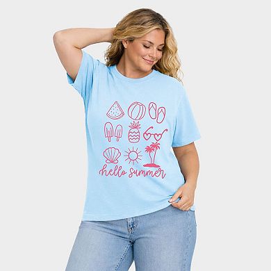 Hello Summer Chart - Women's Plus Sized Garment Dyed Graphic T-Shirt