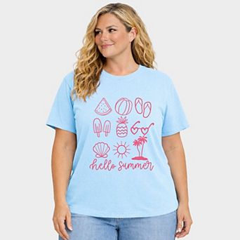 Hello Summer Chart - Women's Plus Sized Garment Dyed Graphic T-Shirt