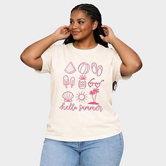 Hello Summer Chart - Women's Plus Sized Garment Dyed Graphic T-Shirt