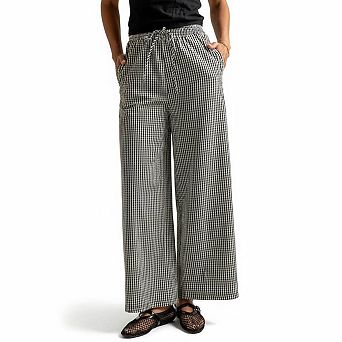 Women's Gingham Print Drawstring Wide Leg Pants