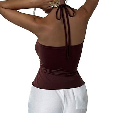 Womens Halter Neck Ruched Top Statement Spiral Detail Asymmetric Hem Tops