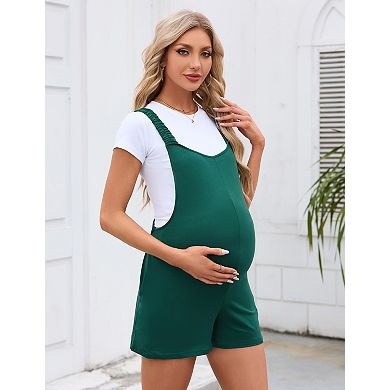 Women's Maternity Sleeveless Romper Solid Color Adjustable Strap Casual Jumpsuit