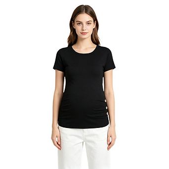 Women's Maternity Tops Round Neck Short Sleeve Side Ruched T-Shirt Lightweight Pregnancy Clothes