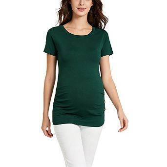 Women's Maternity Tops Round Neck Short Sleeve Side Ruched T-Shirt Lightweight Pregnancy Clothes
