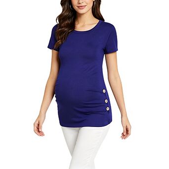 Women's Maternity Tops Round Neck Short Sleeve Side Ruched T-Shirt Lightweight Pregnancy Clothes