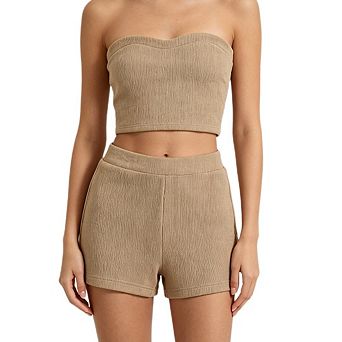 Womens 2 pc Sets Ribbed Crop Top High Waist Bike Shorts Outfits Gym Yoga & Casual Streetwear