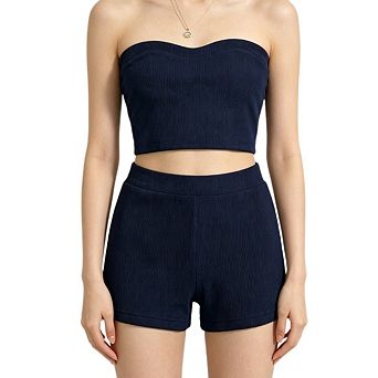 Womens 2 pc Sets Ribbed Crop Top High Waist Bike Shorts Outfits Gym Yoga & Casual Streetwear