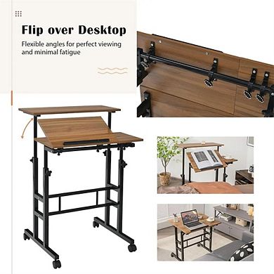 Height Adjustable Folding Standing Desk, Mobile Wheeled Workstation for Home Office & School