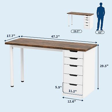47 Inch Spacious Computer Desk with 5 Drawers, Ample Storage for Home Office