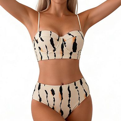 Women's Bikini Set Underwired Push-Up Lace-Up Back High Waist Two-Piece Swimsuit