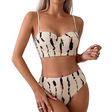 Women's Bikini Set Underwired Push-Up Lace-Up Back High Waist Two-Piece Swimsuit