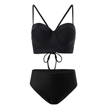 Women's Bikini Set Underwired Push-Up Lace-Up Back High Waist Two-Piece Swimsuit