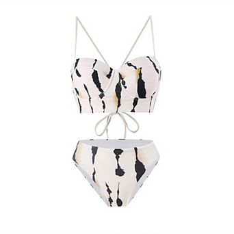 Women's Bikini Set Underwired Push-Up Lace-Up Back High Waist Two-Piece Swimsuit