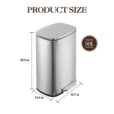 Stainless Steel Step Trash Can with Lid, Soft-Close, Fingerprint Resistant