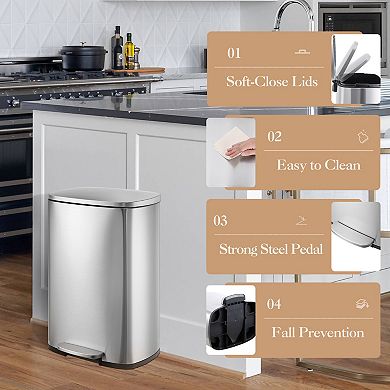 Stainless Steel Step Trash Can with Lid, Soft-Close, Fingerprint Resistant