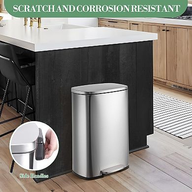 Stainless Steel Step Trash Can with Lid, Soft-Close, Fingerprint Resistant
