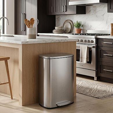 Stainless Steel Step Trash Can with Lid, Soft-Close, Fingerprint Resistant