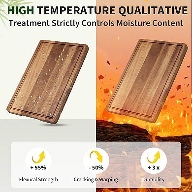 Wood Cutting Board for Kitchen, Butcher Block Chopping Board with Juice Groove