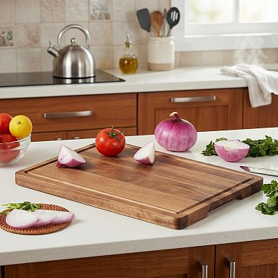 Wood Cutting Board for Kitchen, Butcher Block Chopping Board with Juice Groove