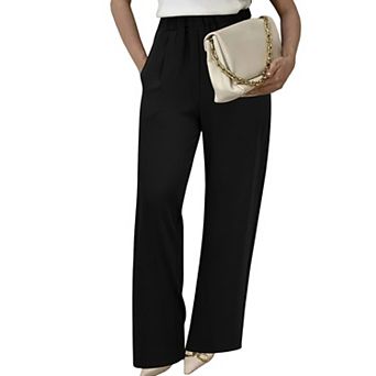 Women's High Waist Elastic Waist Wide Leg Dress Pants Business Casual Straight Leg Trousers
