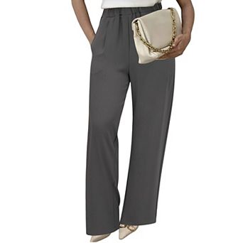 Women's High Waist Elastic Waist Wide Leg Dress Pants Business Casual Straight Leg Trousers