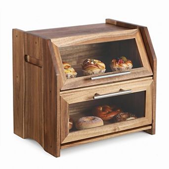 Wood Bread Box for Kitchen Countertop, Wooden Bread Storage Bin, Counter Organizer