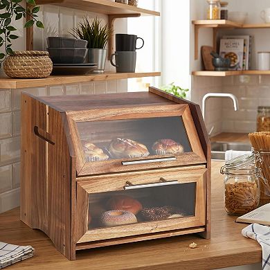 Wood Bread Box for Kitchen Countertop, Wooden Bread Storage Bin, Counter Organizer