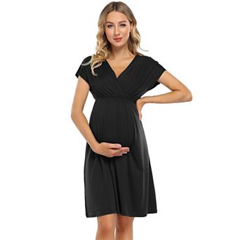 Maternity V Neck Short Sleeve A Line Dress Casual Pregnancy Dress