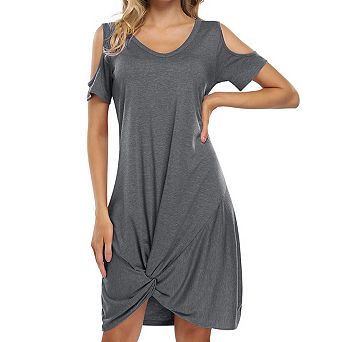 Women's V Neck Twist Front T Shirt Dress Short Sleeve Casual Dress
