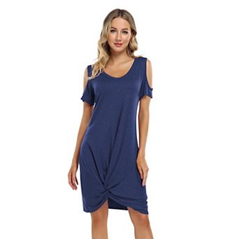 Women's V Neck Twist Front T Shirt Dress Short Sleeve Casual Dress