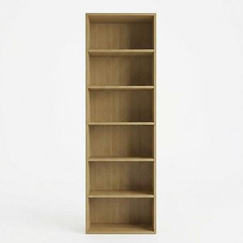 Industrial Tall Wood Grain Bookshelf, Slim Modern Storage Shelf with Adjustable Shelving