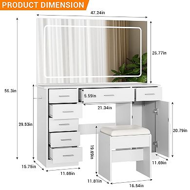 Vanity Desk with 3 Lighting Modes, Charging Station & 7 Drawers, Makeup Table for Bedroom