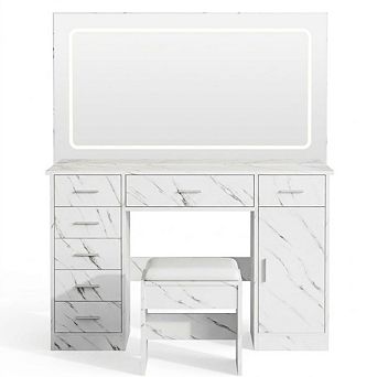 Vanity Desk with 3 Lighting Modes, Charging Station & 7 Drawers, Makeup Table for Bedroom