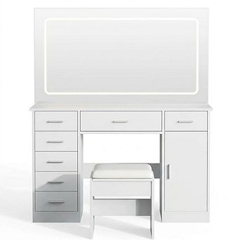 Vanity Desk with 3 Lighting Modes, Charging Station & 7 Drawers, Makeup Table for Bedroom