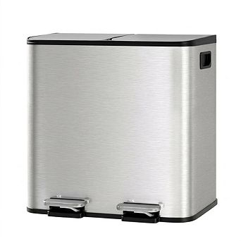 30L Dual Compartment Stainless Steel Trash Can with Soft Close Lid & Removable Inner Bins