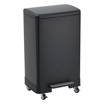 16 Gallon Step-On Stainless Steel Kitchen Trash Can with Soft Close Lid, Bucket & Wheels