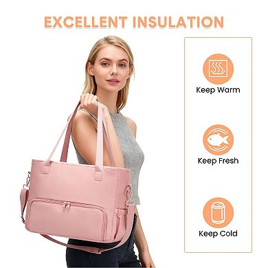 Work Tote Bag With Insulated Lunch Compartment, Polyester Lunch Tote for Women