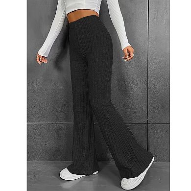 Women's High Waisted Pants Slim Fit Stretchy Bootcut Trousers Casual Solid Color
