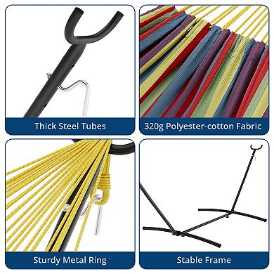 Portable Double Hammock with Steel Stand, Adjustable Height Outdoor Indoor with Carry Bag