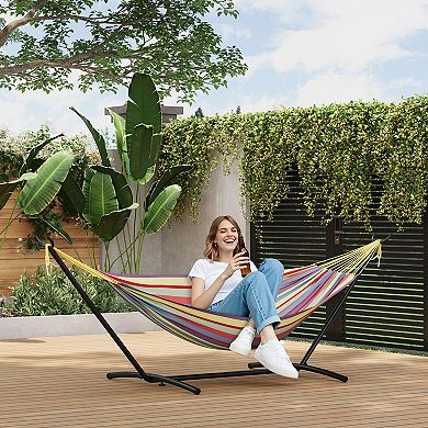 Portable Double Hammock with Steel Stand, Adjustable Height Outdoor Indoor with Carry Bag