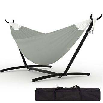 Portable Double Hammock with Steel Stand, Adjustable Height Outdoor Indoor with Carry Bag