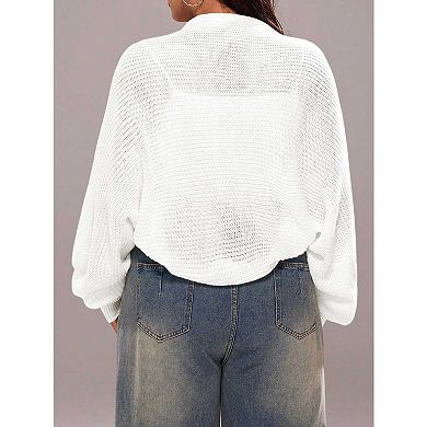 Women's Plus Size Knit Shrug Cardigan, Short Sleeve Open Front Knit Top