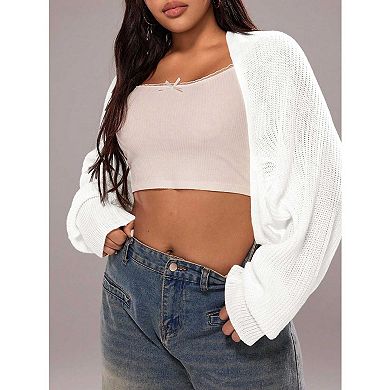 Women's Plus Size Knit Shrug Cardigan, Short Sleeve Open Front Knit Top