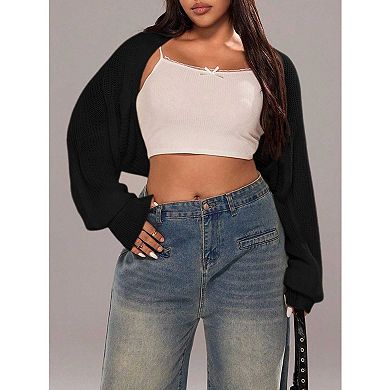Women's Plus Size Knit Shrug Cardigan, Short Sleeve Open Front Knit Top