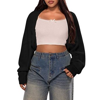 Women's Plus Size Knit Shrug Cardigan, Short Sleeve Open Front Knit Top